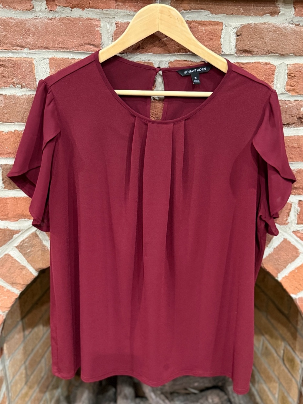 41 Hawthorn Burgundy Short Sleeve Pleat Front Blouse